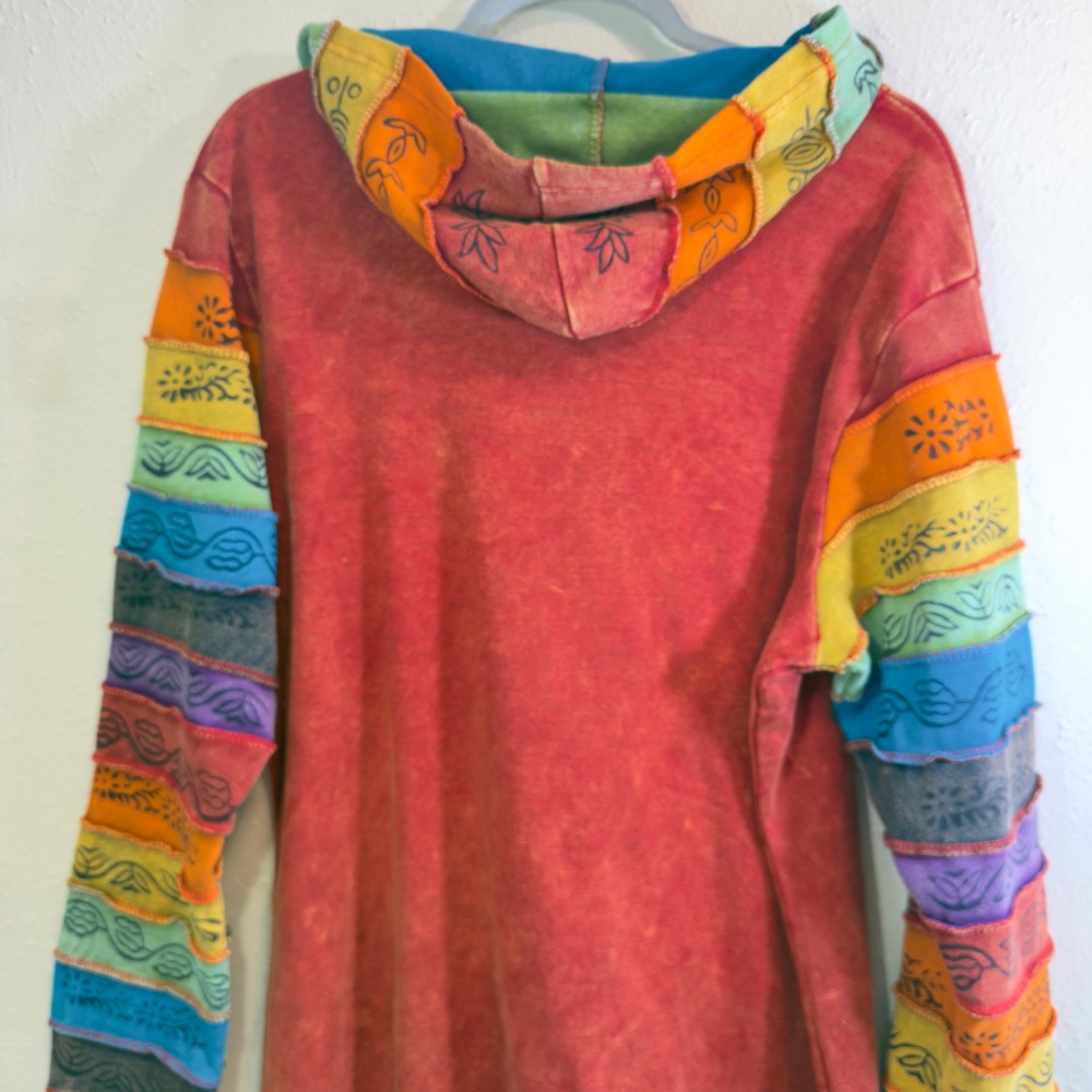 Greater Good Network Nepal Cotton Patchwork Sun Zip Hoodie Red Multi 1X